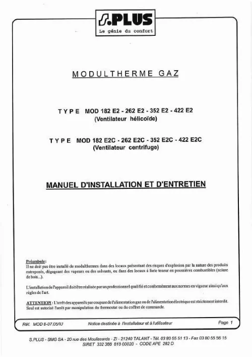 Mode d'emploi S.PLUS MOD 182 E2C