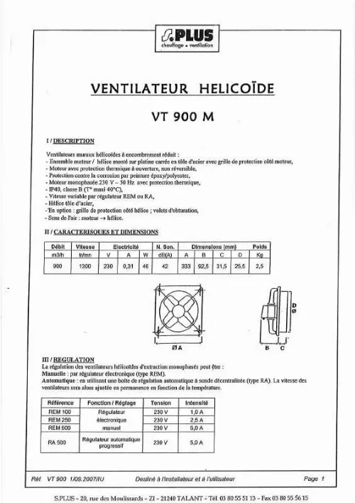 Mode d'emploi S.PLUS VT 900 M