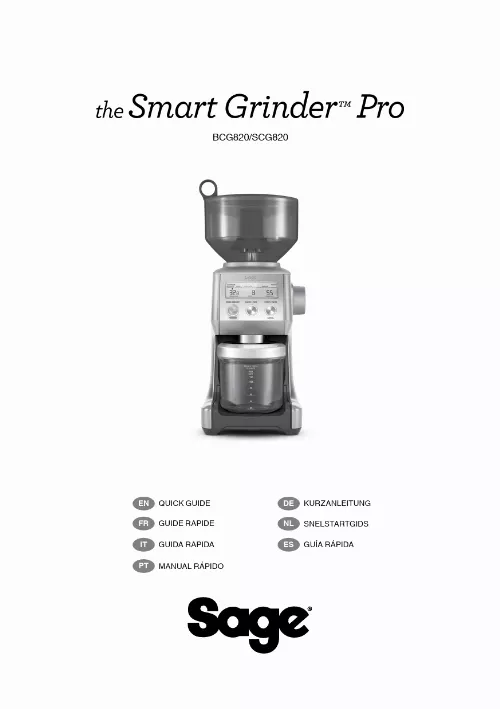 Mode d'emploi SAGE MOULIN THE SMART GRINDER PRO