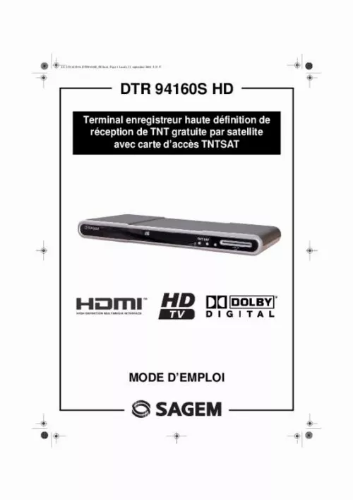 Mode d'emploi SAGEMCOM DTR 94160S TNTSAT HD