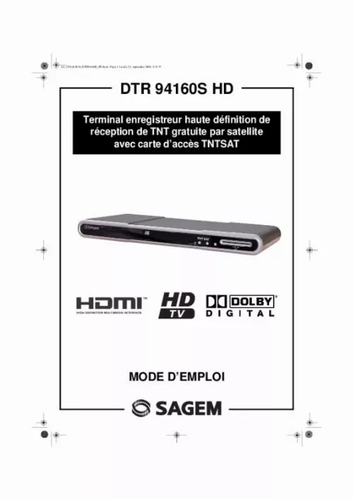 Mode d'emploi SAGEMCOM DTR94160SHD 3D TNTSAT