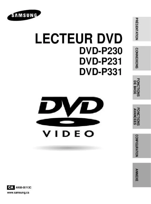 Mode d'emploi SAMSUNG DVD-P231