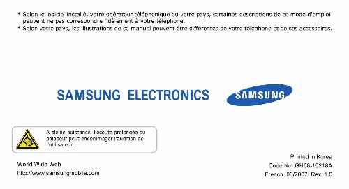 Mode d'emploi SAMSUNG SGH-J600