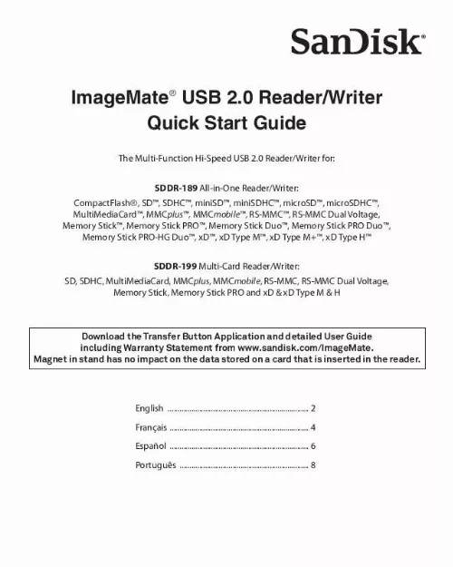 Mode d'emploi SANDISK ImageMate USB 2.0 Reader-Writer