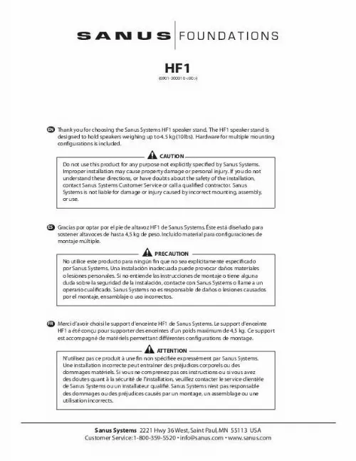 Mode d'emploi SANUS HOVER FOUNDATIONS-HF1