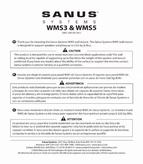 Mode d'emploi SANUS WMS3