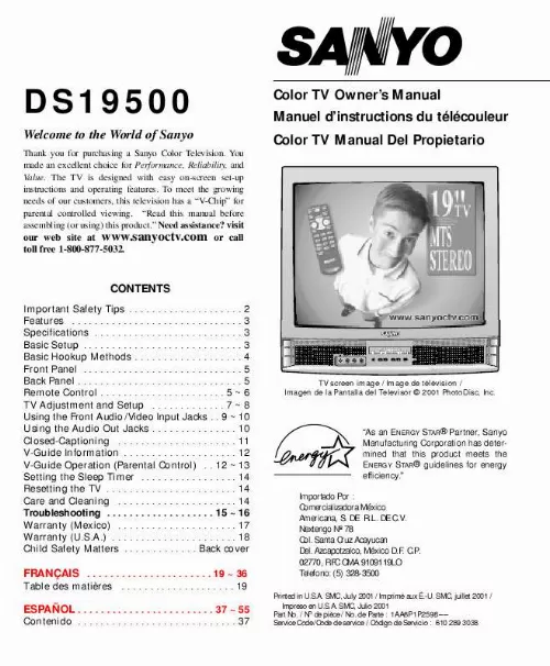Mode d'emploi SANYO DS19500