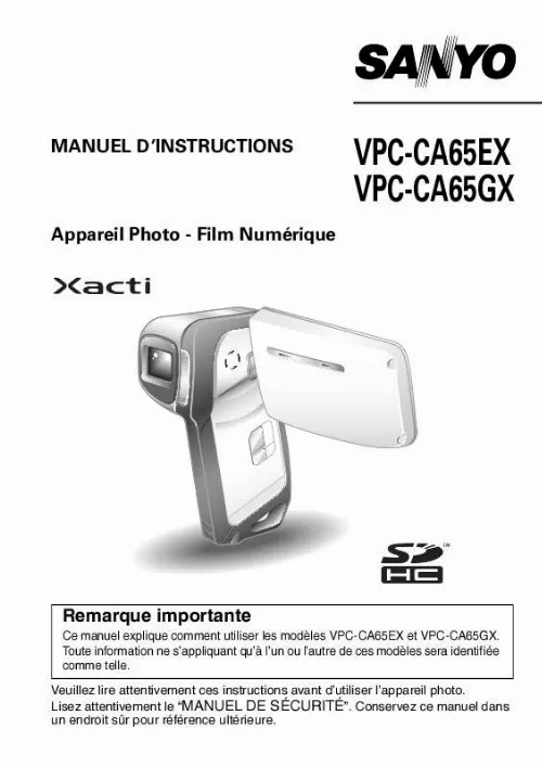 Mode d'emploi SANYO XACTI VPC-CA65EX
