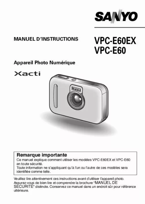 Mode d'emploi SANYO XACTI VPC-E60EX