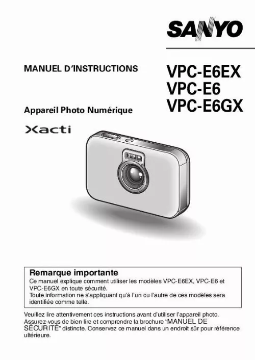 Mode d'emploi SANYO XACTI VPC-E6EX