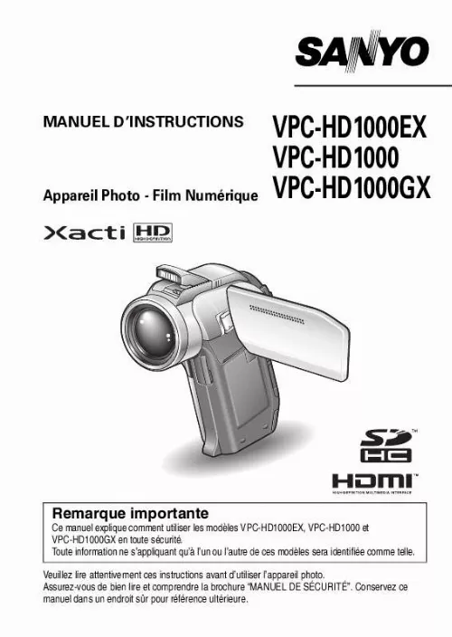 Mode d'emploi SANYO XACTI VPC-HD1000GX