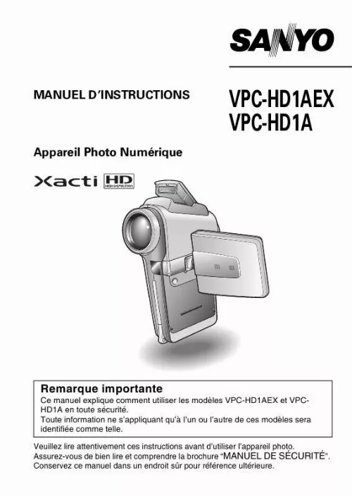 Mode d'emploi SANYO XACTI VPC-HD1AEX