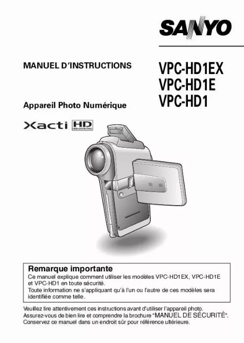 Mode d'emploi SANYO XACTI VPC-HD1EX