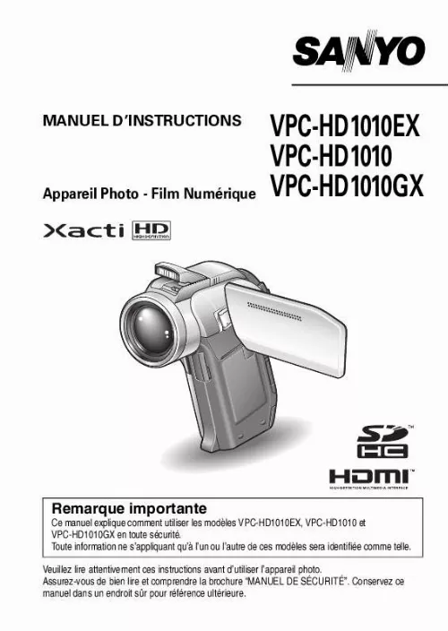 Mode d'emploi SANYO XACTI HD1010