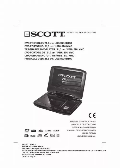 Mode d'emploi SCOTT DPX I865 CS