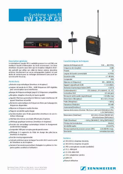 Mode d'emploi SENNHEISER EW 122P G3