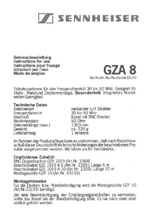 Mode d'emploi SENNHEISER GZA 8