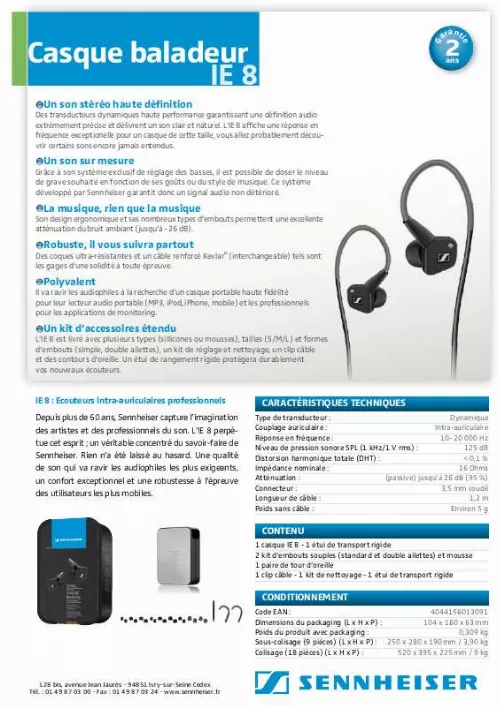 Mode d'emploi SENNHEISER IE 8