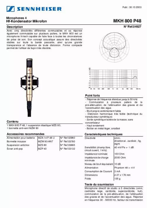 Mode d'emploi SENNHEISER MKH 800 P48