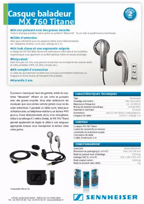 Mode d'emploi SENNHEISER MX 760 TITANE