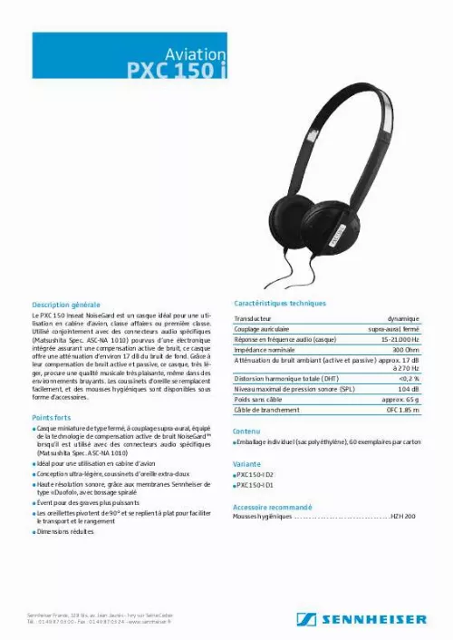 Mode d'emploi SENNHEISER PXC 150 I