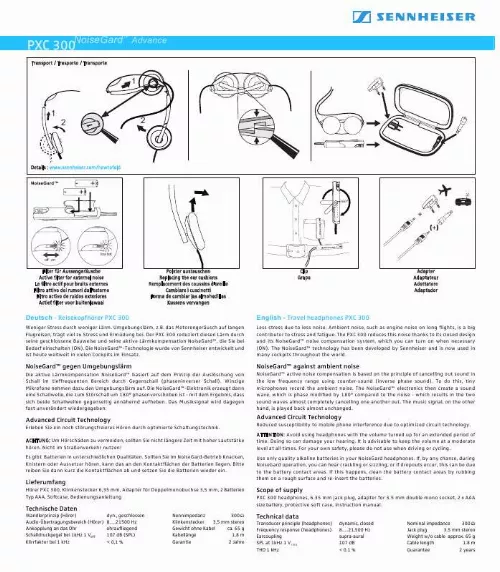 Mode d'emploi SENNHEISER PXC 300