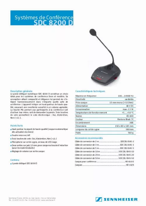 Mode d'emploi SENNHEISER SDC 8200 D