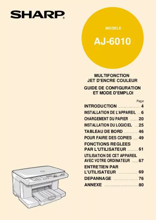 Mode d'emploi SHARP AJ-6010