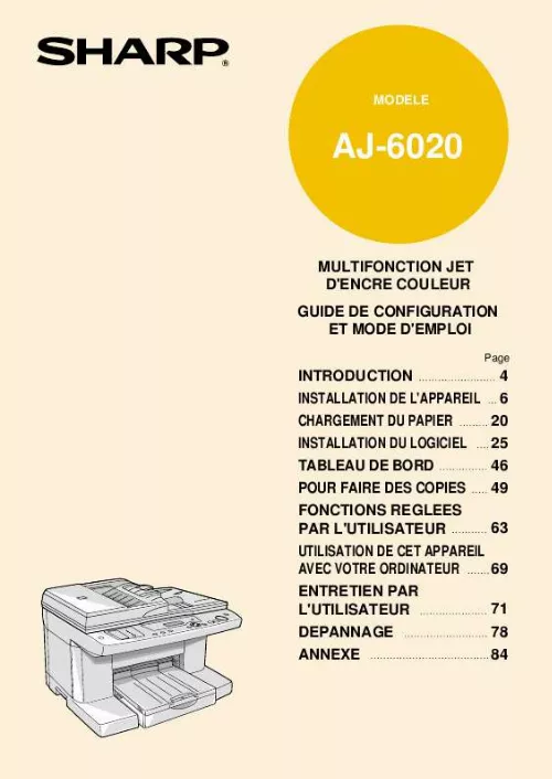 Mode d'emploi SHARP AJ-6020