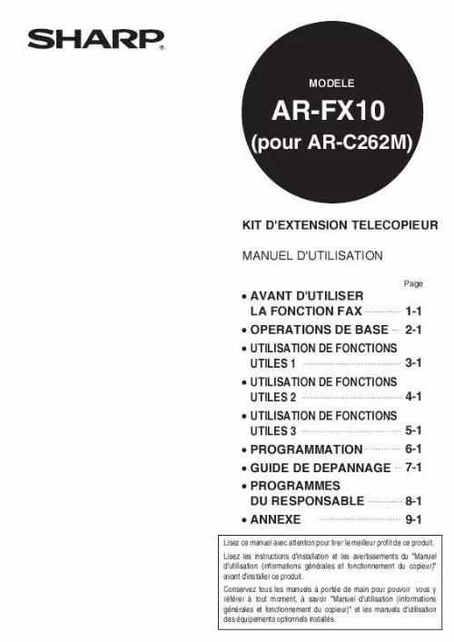 Mode d'emploi SHARP AR-FX10/C262M