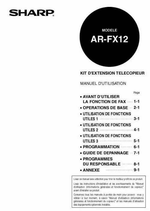 Mode d'emploi SHARP AR-FX12