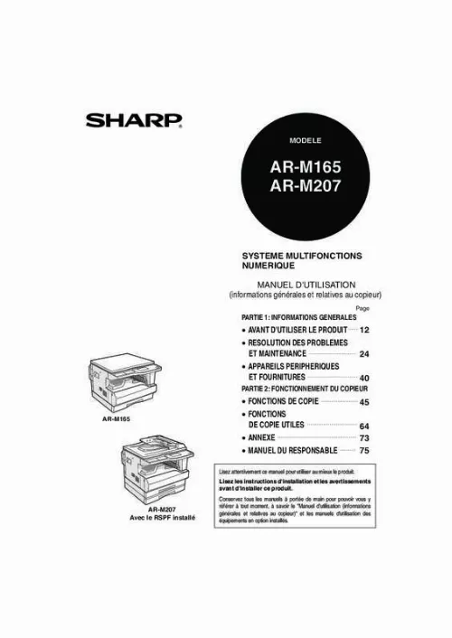 Mode d'emploi SHARP AR-M165/207