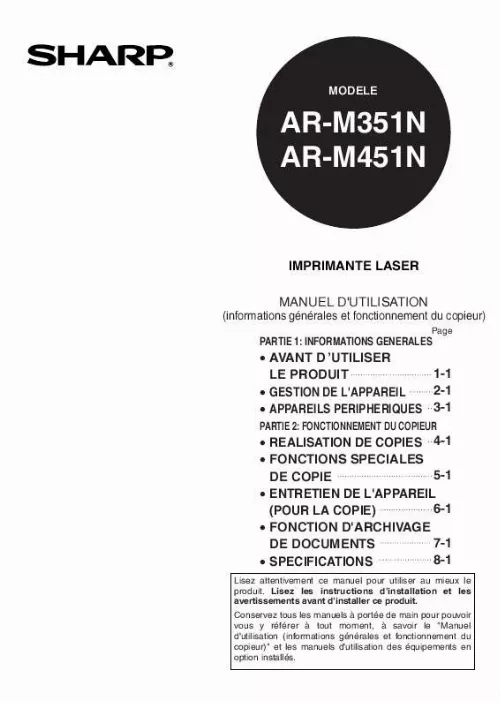 Mode d'emploi SHARP AR-M351