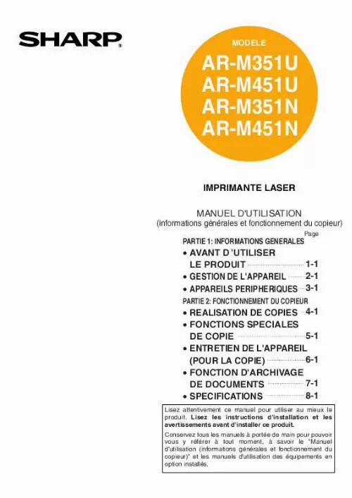 Mode d'emploi SHARP AR-M451U