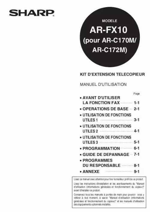 Mode d'emploi SHARP AR-C172M