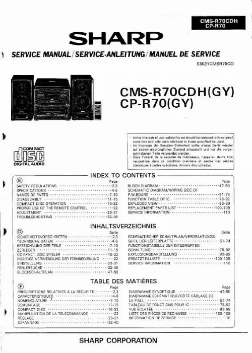 Mode d'emploi SHARP CMS/CP-R70/CDH