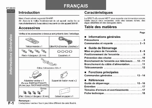 Mode d'emploi SHARP HT-SB400