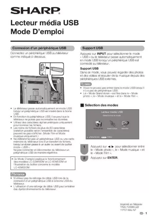 Mode d'emploi SHARP LC-32M450M