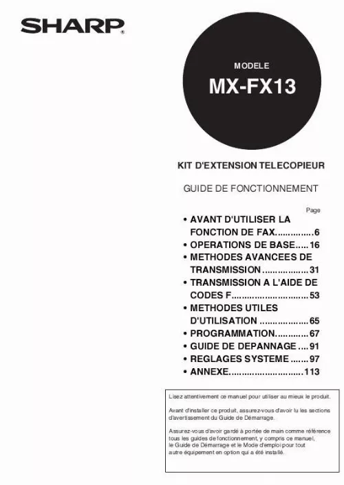 Mode d'emploi SHARP MX-FX13