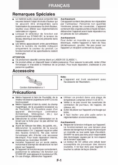 Mode d'emploi SHARP QT-CD700W