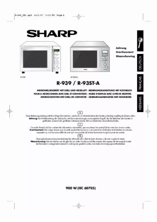 Mode d'emploi SHARP R 939 BK