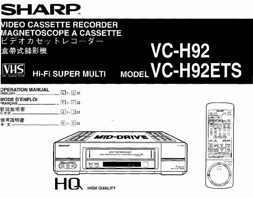 Mode d'emploi SHARP VC-H92/H92ETS