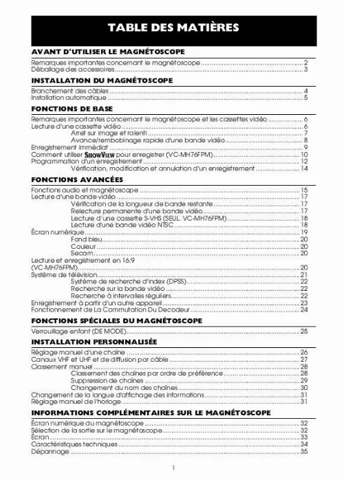 Mode d'emploi SHARP VC-MH76FPM