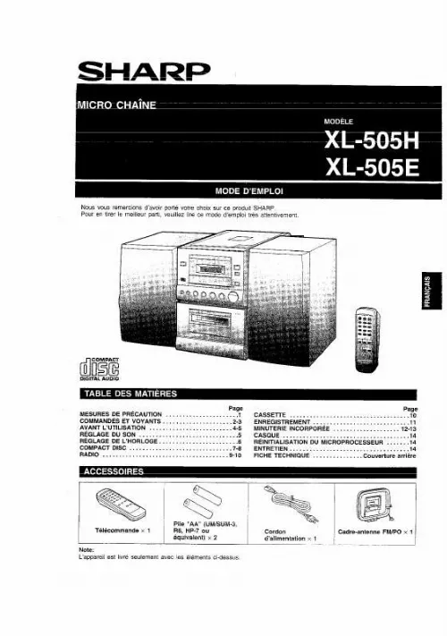 Mode d'emploi SHARP XL-505H/E