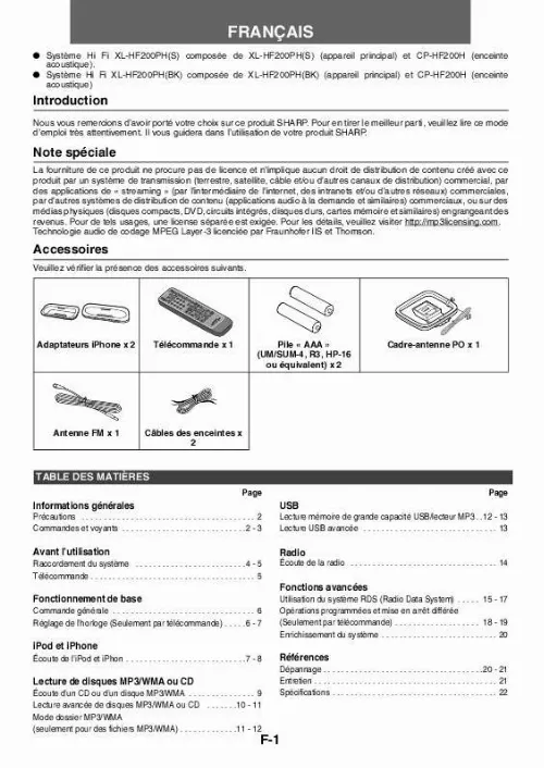 Mode d'emploi SHARP XL-HF200PH(S)