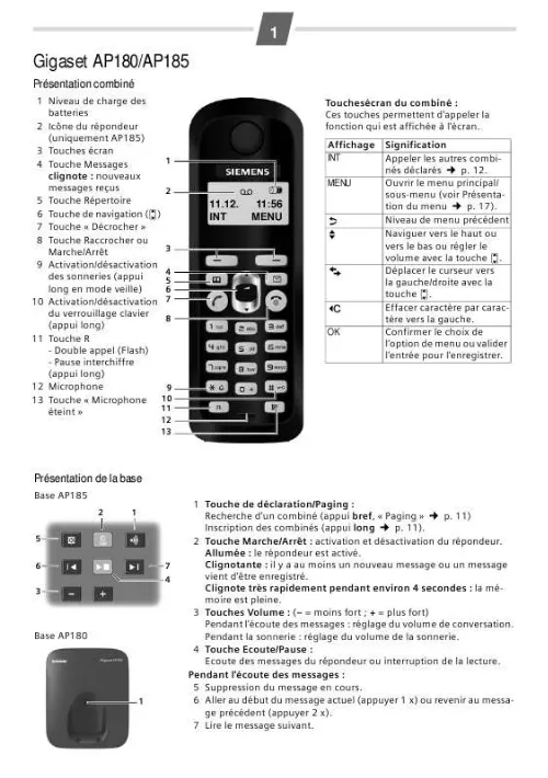 Mode d'emploi SIEMENS GIGASET AP180