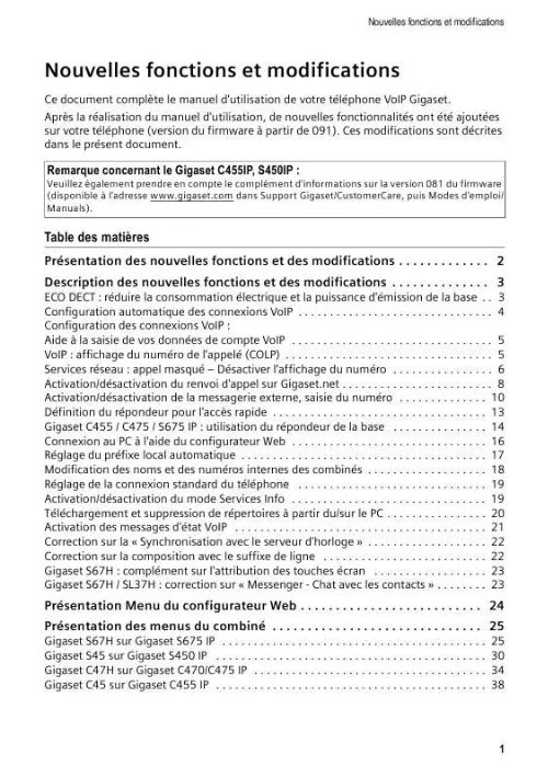 Mode d'emploi SIEMENS GIGASET C455IP