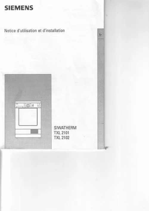 Mode d'emploi SIEMENS SIWATHERM TXL 2102