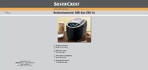 Mode d'emploi SILVERCREST SBB 850 EDS A1 BREAD MAKER
