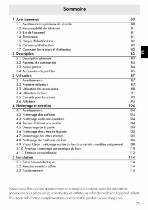 Mode d'emploi SMEG SF122B
